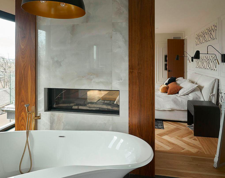 Design intérieur résidentiel d’une salle de bain privée réalisé par Ambria Design, agence de design d’intérieur à Québec.